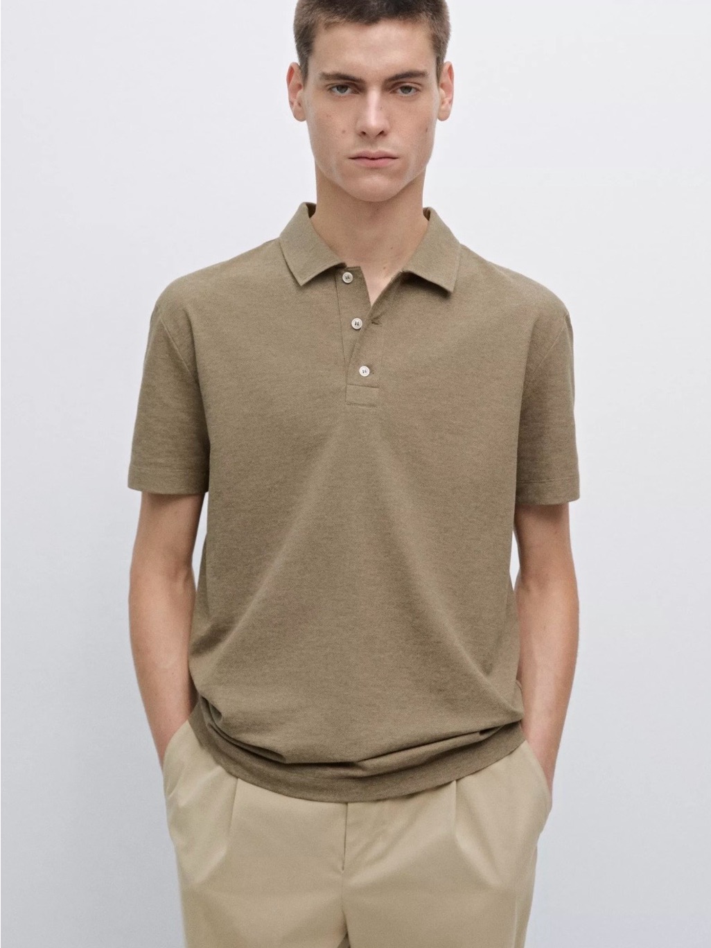 Massimo Dutti Beige Cotton Polo Shirt Casual Fit Size M